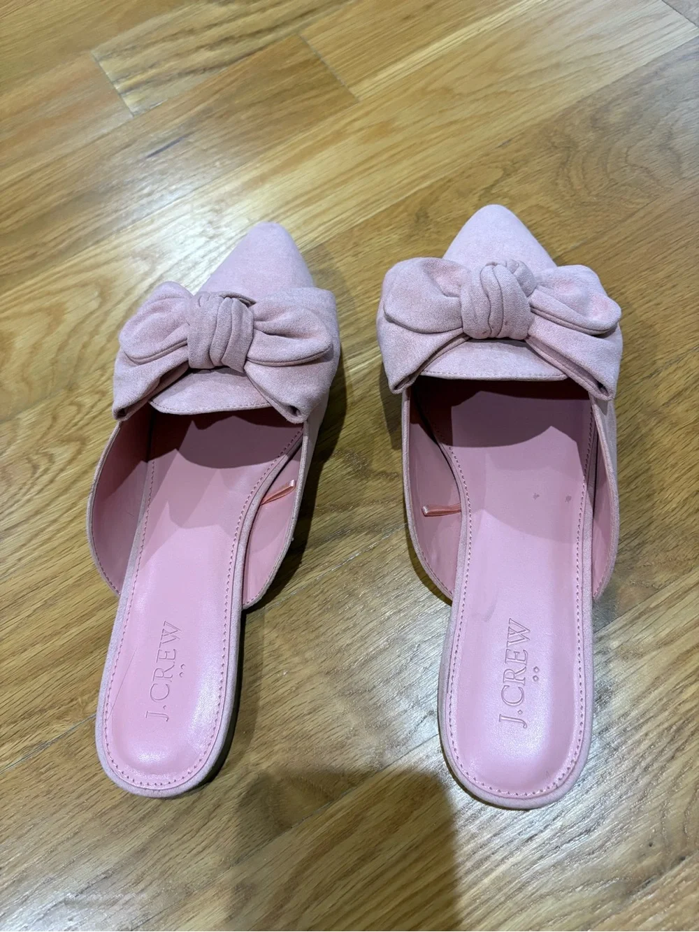 J. Crew Light Pink Bow Pointed-Toe Mules